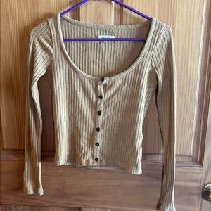 Madewell Ribbed Button-Down Top in Tan